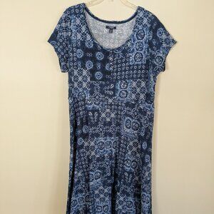 Chaps Blue and White Patterned Maxi Dress